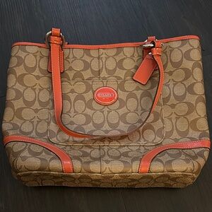 Coach Tan and Orange Signature Tote